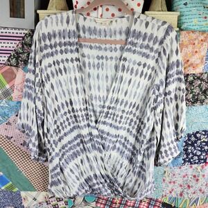 Love Stitch Surplice‎ Blouse Diamond Print 3/4 Sleeve Top Bohemian M